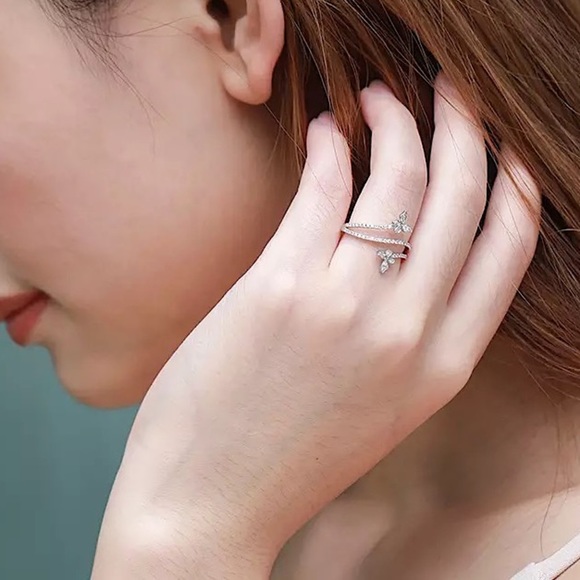 *NEW 925 Double Butterfly Ring - Silver Clear Zircon Lab Diamond - Picture 6 of 6